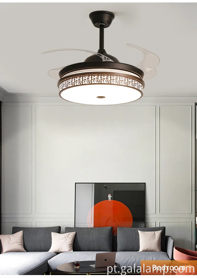 Ventilador de teto de lâmina retrátil com controle remoto e luz LED